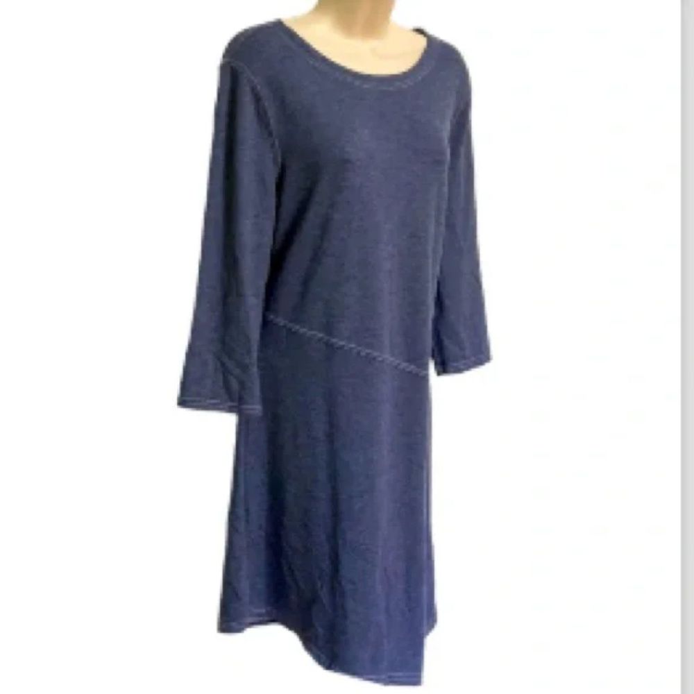 Fit and Flare Denim Blue Color 3/4 Sleeve Dress by Robert Louis Medium